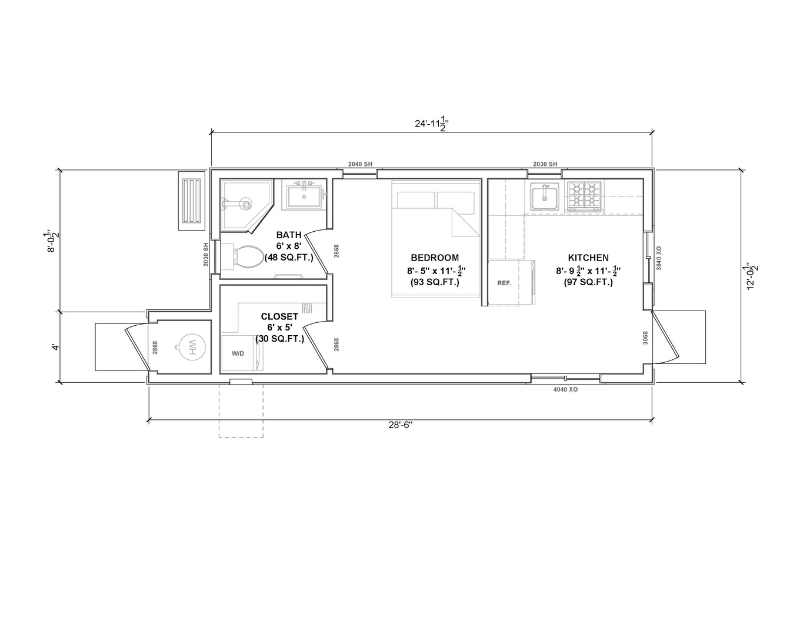 Floor plan of a studio ADU.